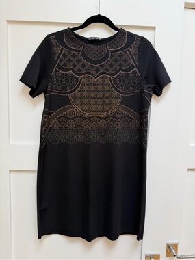 Zara Black Short-Sleeve Dress with Bronze Pattern